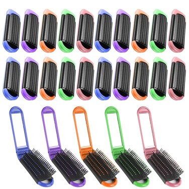 20 Pcs Travel Hair Brush Portable Folding Hair Brush with Mirror Mini Compact Hair Comb Collapsible Pocket Brush Colorful Travel Brush for Women Men Kids