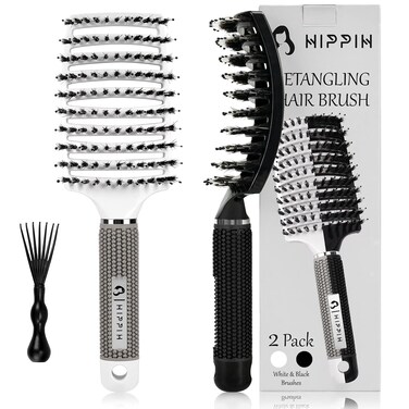 HIPPIH 2-Pack Curved Voremy Magical Hair Brushes for Styling - Anti-Static, Fast Drying, Shiny &amp; Healthier Hair for Women, Men, and Kids