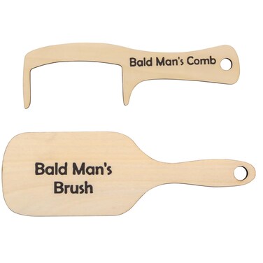 Bald Man Joke Hairbrush, Funny Bald Man Grooming Tool, Funny Wooden Hairless Combing Brush and Toothless Comb Present Set