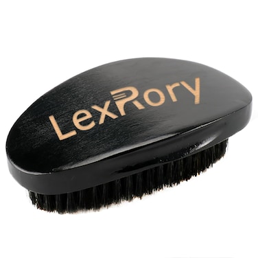Palm Wave Brush 360 Curved - LexRory Hard Hair Brushes for Men - Natural Wood Brush with Firm Boar Bristles for Hair Routine Wavers (Black)