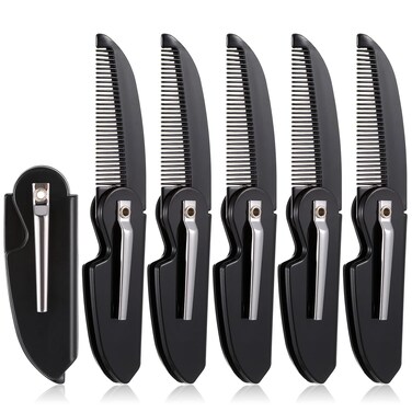 6Pcs Folding Mustache Comb, Portable Beard Comb for Men Fine Teeth Plastic Pocket Comb Handmade Saw-cut for Everyday Grooming Styling Hair Beard or Mustache
