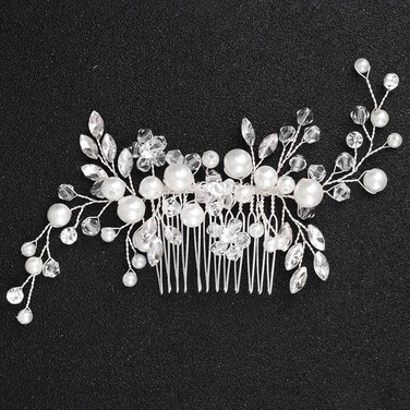 Crystal Bride Wedding Hair Comb Silver Bridal Headpieces Rhinestone Pearl Hair Pieces Bridesmaid Side Combs Hair Accessories for Women and Girls(Silver-3)