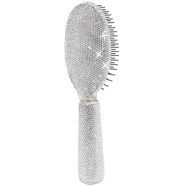 Framendino, Rhinestone Hair Brush Sparkle Compact Comb Bling Detangle Massage Crastal Air Cushion for WomenWet Dry Silver