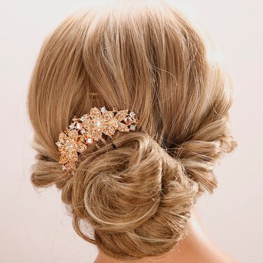 Aimimier Flower Crystal Hair Comb Decorative Rhinestone Gem Side Combs Long Teeth Hair Pins Updo Hair Accessories for Bride and Bridesmaid(Champagne)