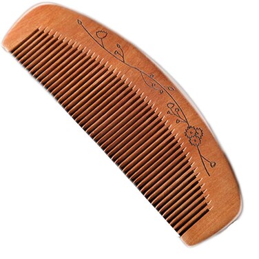 AKOAK 1 Pack Peach Comb, Wooden Fine Tooth Comb, Anti-static Hand Carved Pattern Pocket Size Travel Beard Comb, Hair Massage Tool Care Accessories, Suitable for Women, Men, Children