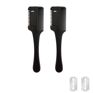 2 Pcs MSDADA Hair Cutting Combs with Replacement Razors, Double Edge Razor Comb for Thin &amp; Thick Hair Thinning, Trimming