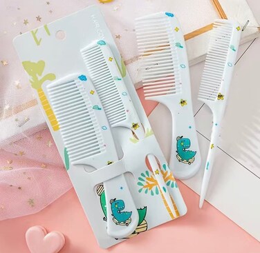 Girls Kids Cute Hair Comb Set, Portable Anti-Static Plastic Hairdressing Comb Hair Comb Gift (Green Dinosour)