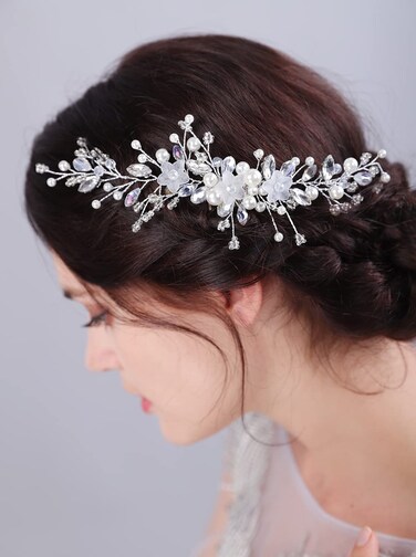 JWICOS Bride Wedding Hair Comb Pearl Wedding Hair Accessories Flower Wedding Side Comb for Women and Girls