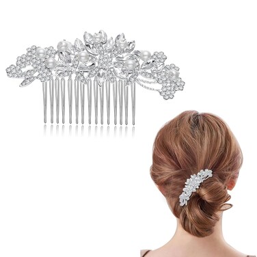 Wedding Hair Comb Side Crystal Bridal Headpiece with Pearls and Diamonds Elegant Rhinestone Hair Accessories for Brides Prom and Bridesmaids Women Girls Bridal Combs and Clips (Silver)