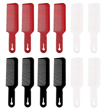 12 Packs Barber Combs, Flat Top Clipper Combs Barber Blending Comb Heat Resistant Hair Cutting Combs For Clipper-Cuts And Flattops (Black,Red White)