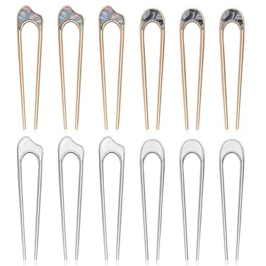 BTYMS 12 Pieces French Twist Hair Forks, Large U-Shaped Metal Hair Styling Pins for Long and Thick Hair, Curly Hair - 12 Count