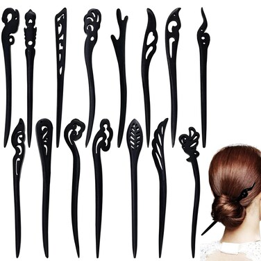 15 PCS Hair Sticks Chopsticks Chinese Pins for Women's Long Hair - Handmade Chignon Maker, Retro Sandalwood Barrettes &amp; Accessories (15 Styles)