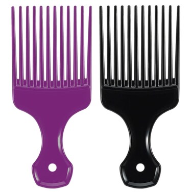 2 Pcs Hair Pick Comb Wide Tooth Comb Lift Hair Comb for Hair Styling Detangling Plastic Afro Comb for Women Men (Purple, Black)