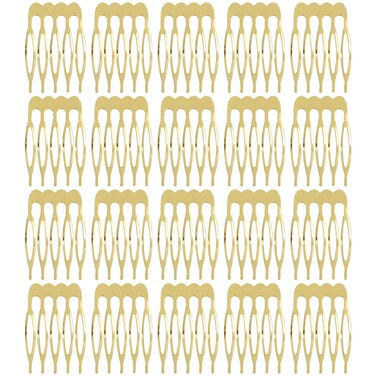 Lawie 20 Pack Bulk 5 Teeth Gold Metal Side Hair Combs Plain Blank Crafting DIY Wire Slide Combs Wedding Bridal Veil Combs Decorative Headpiece French Twist Updo Clip Bun Holder Hair Accessories