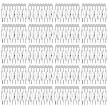 Lawie 20 Pack Bulk 10 Teeth Silver Metal Side Hair Combs Plain Blank Crafting DIY Wire Slide Combs Wedding Bridal Veil Combs Decorative Crowns Headpiece French Twist Clip Hair Accessories for Women