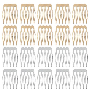 20 Pack Hair Side Combs, 5 Teeth Small Metal Combs, Plain Blank Crafting DIY Slide Combs, Bridal Wedding Veil Combs for Fine Hair, Silver and Gold
