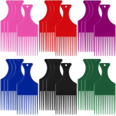 Nuogo 24 Pcs Hair Pick for Curly Hair Afro Pick for Women and Men Afro Comb Detangling Styling Plastic Comb Hairdressing Tool for Man Thick Long Adding Volume Wig Beard Gift(MultiColor)