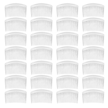 28 Pack Clear White Small Plastic Hair Side Comb With Long Teeth Hairpins Grips Barrettes Clamps Bows for Women Bridal Wedding Veil Decorative Headpiece French Twist Updo Bun Accessories