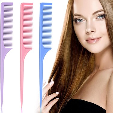 3 Pieces Plastic Rat Tail Comb Pintail Comb Fiber Teasing Comb 9 Inch Styling Comb with Thin and Long Handle for Men Women Salon Home Supplies