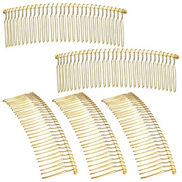 5 Pieces Hair Clip Combs Metal Wire Hair Combs Wire Twist Bridal Wedding Veil Combs (Golden,30 Teeth)