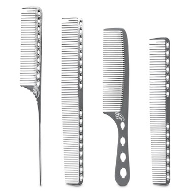 4 Pcs Aluminum Hair Combs Set Professional Metal Hair Cutting Comb Rat Tail Combs for Hair Styling