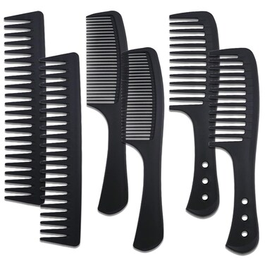 6PCS Large Wide Tooth Comb Set Detangling Shower Hair Comb Professional Carbon Fiber Cutting Comb for Women&amp;Men's Wet Dry Curly Long Hair Anti Static Heat Resistant Comb Reduce Hair Loss and Breakage