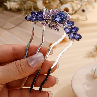 Aimimier Decorative Crystal Floral Hair Side Combs Sparkly Rhinestone Hair Pins Bridal Wedding Hair Accessories for Women and Girls(Purple)