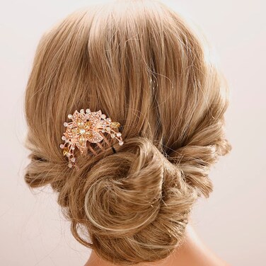 Aimimier Flower Crystal French Hair Comb Luxury Rhinestone Side Combs Long Teeth Hair Pins Bridal Hair Accessories for Women Girls(Champagne)