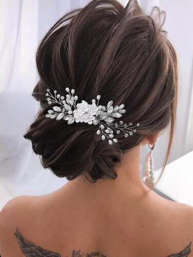 Unsutuo Flower Bride Wedding Hair Comb Silver Crystal Bridal Hair Piece Rhinestone Hair Accessories for Women