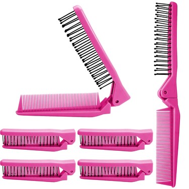 6PCS Travel Foldable Plastic Comb, Hot Pink Folding Hair Brush, Anti-Static Hair Comb Mini Pocket Comb for Men Women