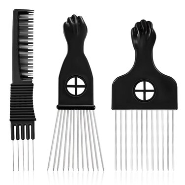 3 Pack Metal Pick Set for Afro, Beard, and Curly Styling - Teasing Combs for Men and Women