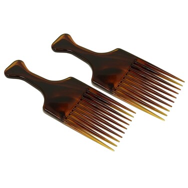 Parcelona French Afro Lift Tortoise Shell Brown Extra Large 6&rdquo; Celluloid Set of 2 Salon Style Hairdressing Long Teeth Metal Free Hair Pick Combs for Women and Girls