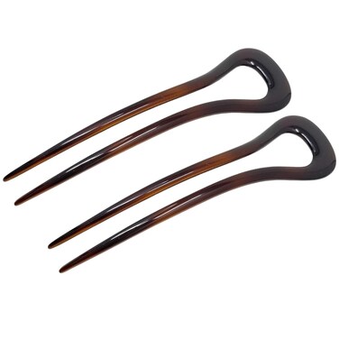 Parcelona French Classic Curve Tortoise Shell Brown Large 5 1/4&rdquo; Celluloid Set of 2 U-Shaped Chignon Hair Pins for Women