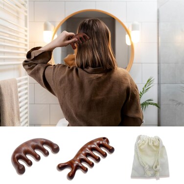 2 Pack Wooden Scalp Massage Comb, Sandalwood Scalp Massager Comb Wood, Head Wooden Brush Gua Sha for Women Men Hair Growth
