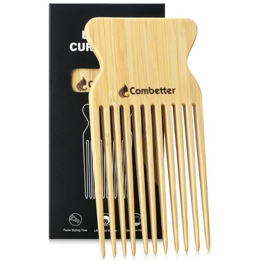 Bamboo Hair Pick by Combetter, Enhance Curl Definition &amp; Volume all Curly Hair, Eco-Friendly Afro Pick for Detangling &amp; Styling for Men, Women &amp; Kids