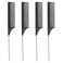 4 Pack Carbon Fiber Rat Tail Combs - Carbon Fiber, Stainless Steel Pintail, Heat Resistant, Hair Comb Set for Braiding, Parting, and Styling, 9 Inches Long - Black Combs for Women and Men