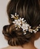 SWEETV Wedding Hair Comb for Bridal Hair Accessories, Handmade Flower Bridal Hair Clip Hair Pieces, Gold, 5.12 *2.75 inches, 1 Count (Pack of 1)