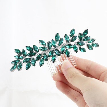 Luxurious Wedding Hair Comb Full Rhinestones Bride Hair Accessories for Party Prom Bridal Side Hair Combs for Women Bride Girls Hair Decoration(Green)