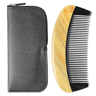 Onedor 100% Handmade Natural Green Sandalwood With Buffalo Horn Hair Combs - Anti-Static Sandalwood Scent Natural Hair Detangler Wooden Combs (Mini Oval Fine Tooth)