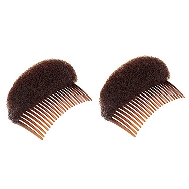 Hair Comb, 2Pcs 3.3inch Charming Bump It Up Volume Inserts Sponge Foam Hair Stick Bun Maker Tool, Hair Base Styling Accessories, Hair Increasing Tool (Brown, Nylon, Black, Beige)