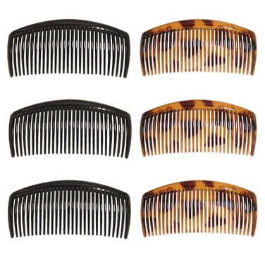 Furling Pompoms Pack of 6 Plastic Side Hair Combs for Women, Wide Tooth Comb for Curly Hair, Hair Clips for Girl Twist Combs Bridal Wedding Hair Comb for Women (Coffee, Black)