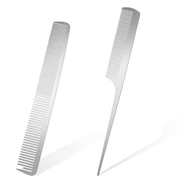 2 Pcs Metal Rat Tail Comb Stainless Steel Hair Combs Fine Cutting Teasing Pintail Barber Combs Flat Top Barber Comb Hair Styling Cutting Comb Ironing Comb for Hair for Hair Stylist Women Men