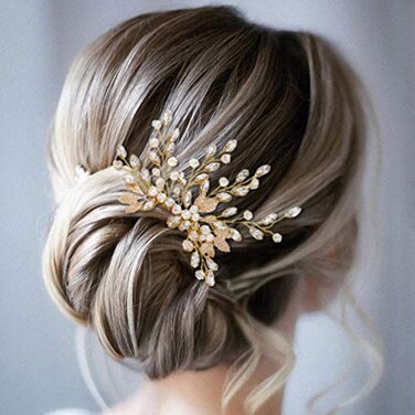 Gorais Gold Leaf Wedding Hair Comb Brides Hair Pieces Crystal Rhinestone Bridal Hair Accessories for Women and Girls