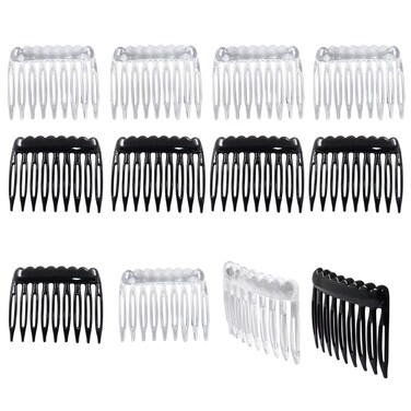 24 Pieces Plastic Hair Side Combs Small French Twist Comb Teeth Hair Clips Women Girls Bridal Wedding Veil(Black, Clear)