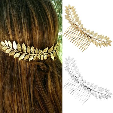 Leaf Hair Combs Bride Wedding Hair Accessories Silver Gold Leaves Headpiece for Goddess Daily Wear (A)