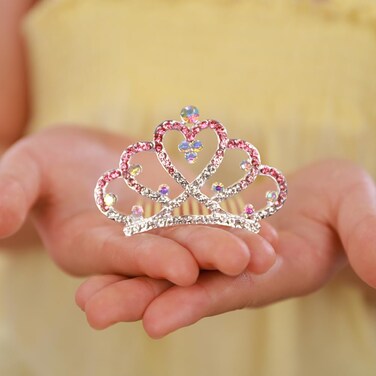 JWICOS Small Girl Comb Mini Crystal Comb Small Rhinestone Hair Comb Princess Silver Headpiece Comb Headband for Birthday Party Halloween Christmas (Pink)