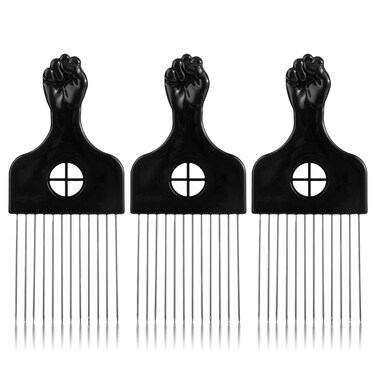 3Pcs Afro Comb Metal Pick Metal African American Hair Comb Straight Black Hair Pick Afro Pick for Curly Hair Styling Comb Lift Hair