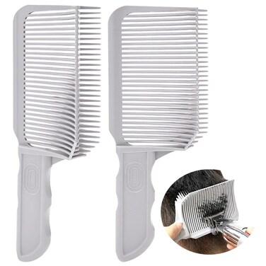 CALIDAKA 2Pcs Barber Fade Combs,Professional Hair Cutting Comb Blending Comb Positioning Clipper Comb,Heat Resistan t Flat Top Comb for Men Salon Hairdresser Styling Tools, gray