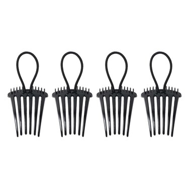 4PCS Bandette Comb,Comb Hair Styling Tool with Elastic Rubber Band Hair Comb Ponytail Bump it Up Volume Combs Hair Accessory for Easy and Chic Hairstyles(Black)