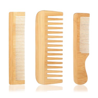 3 Pcs Bamboo Hair Comb, Wooden Comb for Women Men, Anti-Static Natural Bamboo Comb, Fine Tooth Wide Tooth Wood Combs Set for Straight Hair, Curly Hair, Beard